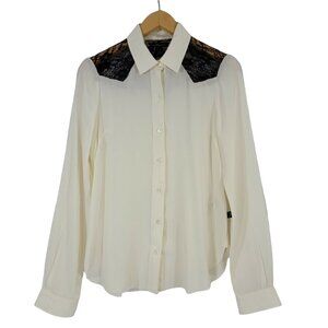 True Religion Top Silk Lace Panel Long Sleeve Sz‎ Small Petite Blouse Western